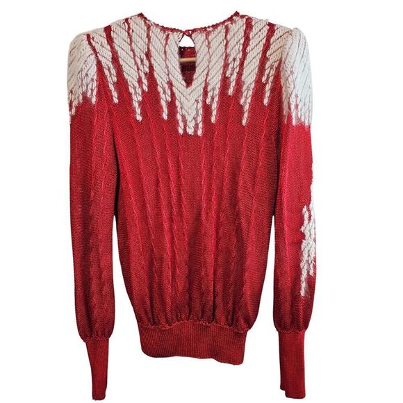 Vintage 80s PACA Silk Sweater Womens Small Red Mod Fuzy Glam Rock Party Retro - Picture 2 of 14